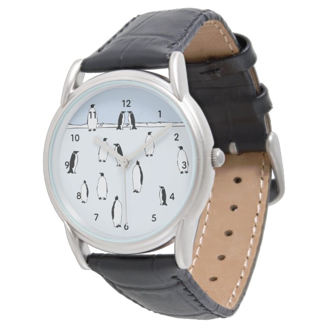 Pinguin Bird Snow Cool Blue Pinguin Lover Geschenk Armbanduhr (Schrägansicht)