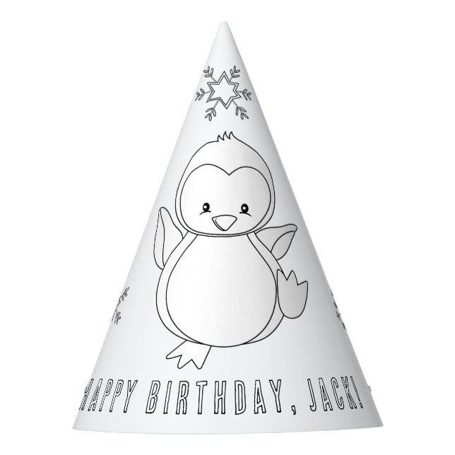 Pinguin Birthday Party - Farbe für Ihr eigenes Par Partyhütchen (Vorderseite)