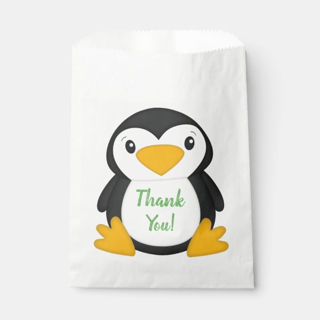 Pinguin Birthday Party Green Geschenktütchen (Vorderseite)