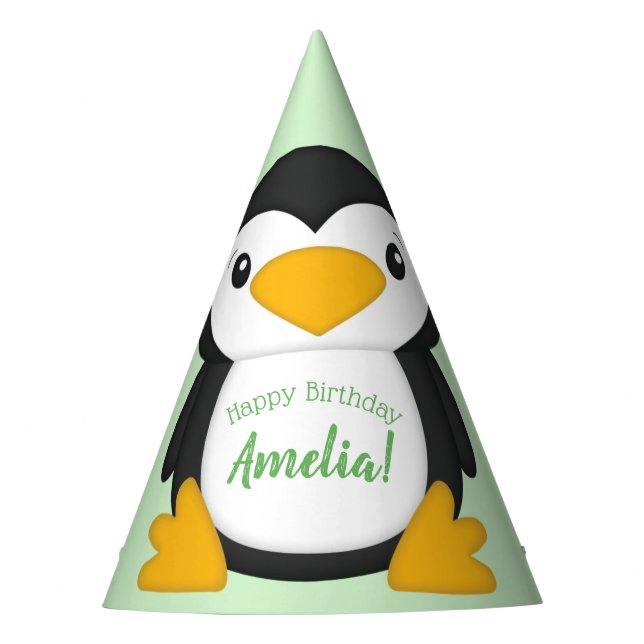 Pinguin Birthday Party Green Partyhütchen (Vorderseite)