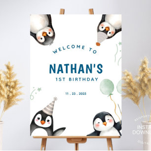 Pinguin Birthday Welcome Sign Poster