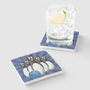 Pinguin-Bowling-Stein-Kocher Steinuntersetzer