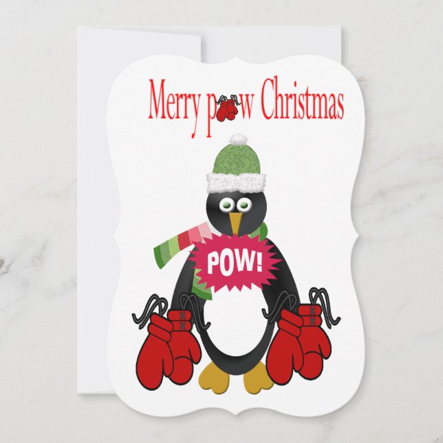 Pinguin Boxing Pow Weihnachtsbillige Grußkarte Karte (Vorderseite)