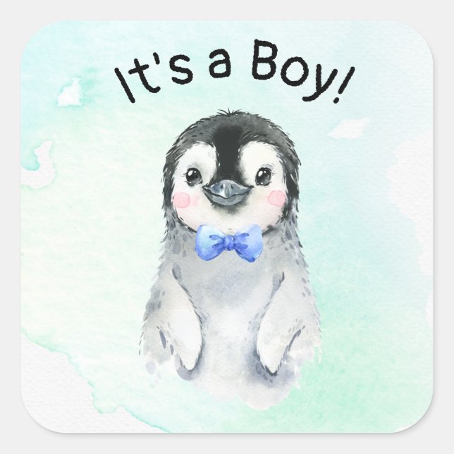 Pinguin Boy Baby Schuhaufkleber Quadratischer Aufkleber (Vorderseite)