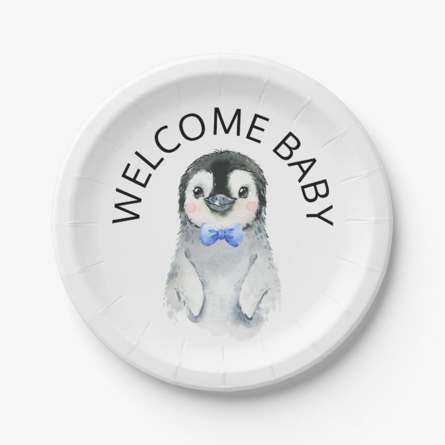 Pinguin-Boy-Winter-Babydusche Papierplatte Pappteller (Vorderseite)