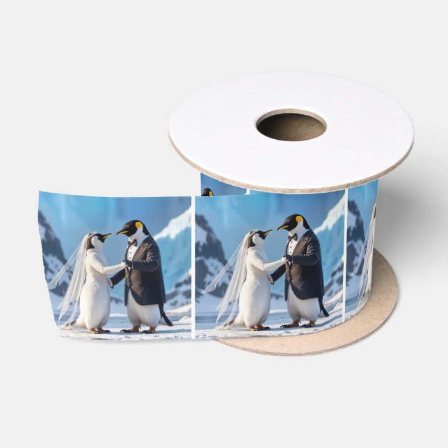 Pinguin-Braut und Bräutigam beim Tanzen auf Eis Satinband (Spule)