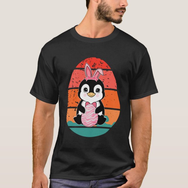 Pinguin Bunny Happy Ostereier Retro Männer Frauen  T-Shirt (Vorderseite)