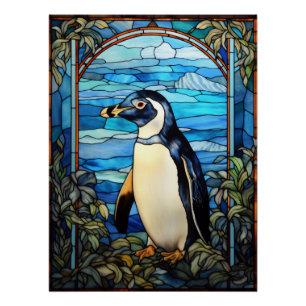 Pinguin-Buntglas-Küstenschmuck im maritimen Stil Poster