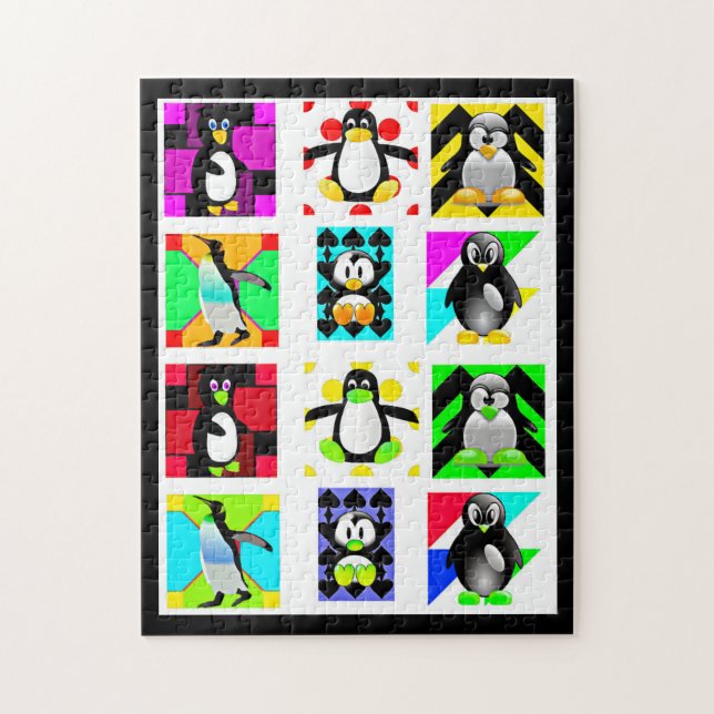 Pinguin Cartoon Birds Abstrakt Art Collage (Vertikal)
