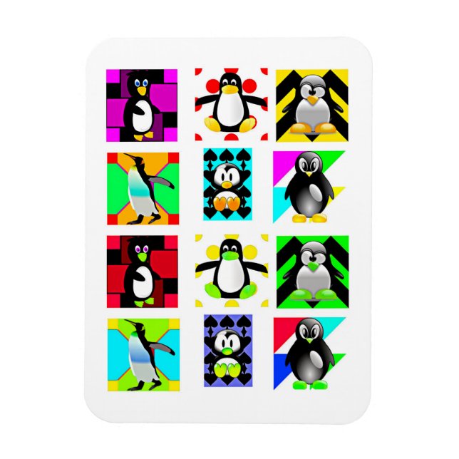 Pinguin Cartoon Birds Abstrakt Art Collage Magnet (Vertikal)