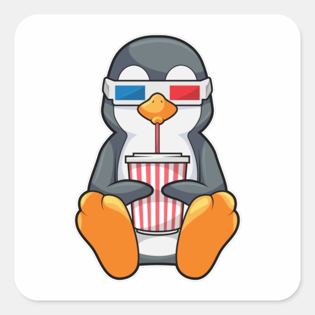 Pinguin Cinema Brille Trinktasse Quadratischer Aufkleber (Vorderseite)