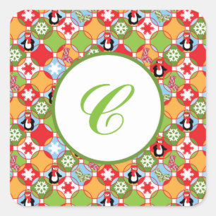 Pinguin Circles Monogram Square Stickers