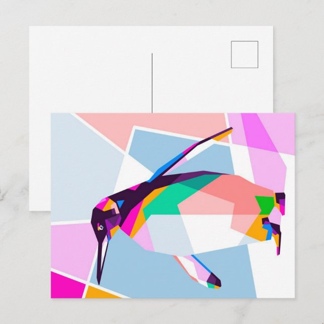 Pinguin Color Geometric | Kunstgeschenk Ankündigungspostkarte (Vorne/Hinten)