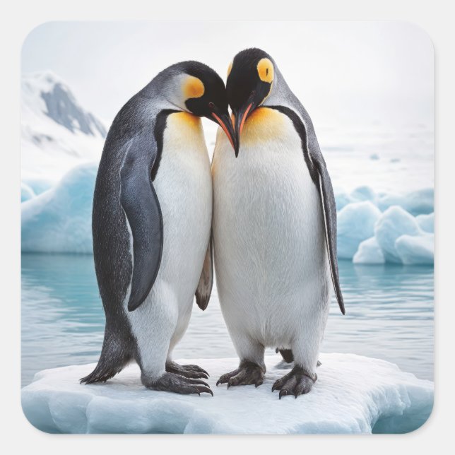 Pinguin Couple auf einem Eisberg Quadratischer Aufkleber (Vorderseite)