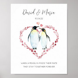 Pinguin Couple Pinguine in Liebe Herzkranz Poster