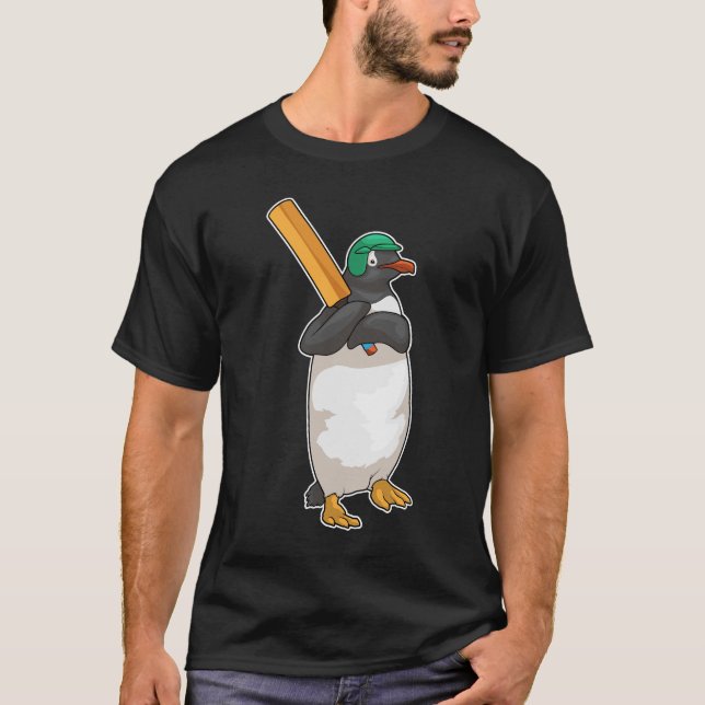 Pinguin Cricket Cricket Fledermaus T-Shirt (Vorderseite)
