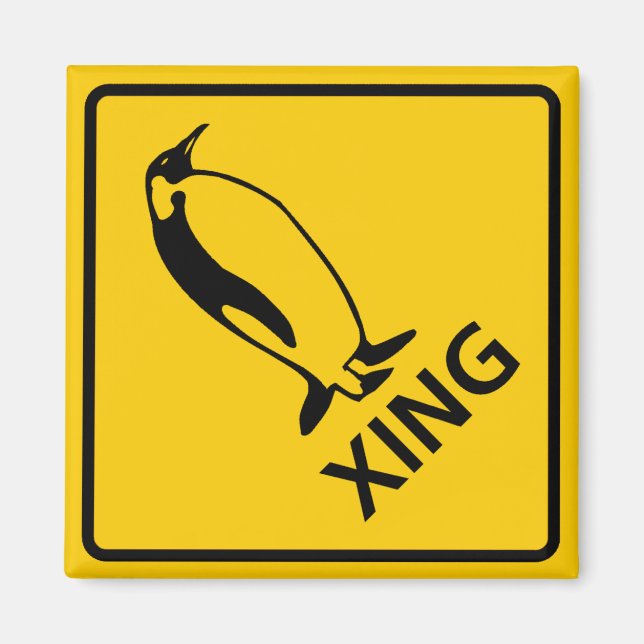 Pinguin Crossing Highway-Zeichen Magnet (Vorne)