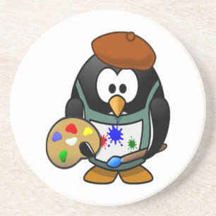Pinguin, der eine Kunst-Palette hält Untersetzer