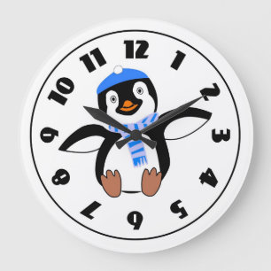 Pinguin, der eine Schal-Uhr trägt Große Wanduhr