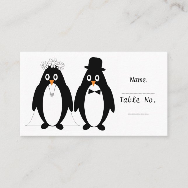 Pinguin Design Wedding Place Einstellkarte Platzkarte (Vorderseite)