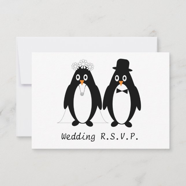 Pinguin Design Wedding RSVP Karte (Vorderseite)