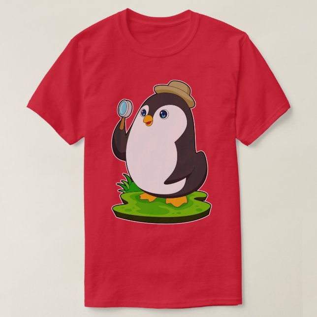 Pinguin Detective Magnifying Glas T-Shirt (Design vorne)