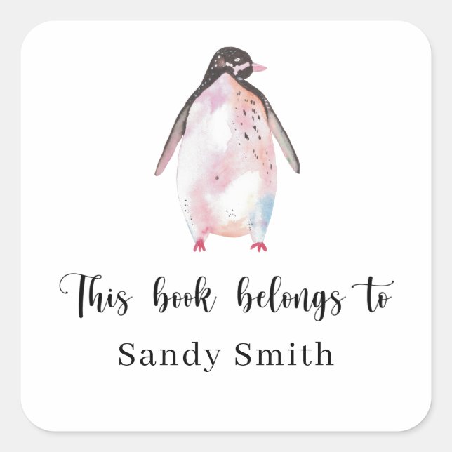 Pinguin - Dieses Buch gehört Quadratischer Aufkleber (Vorderseite)