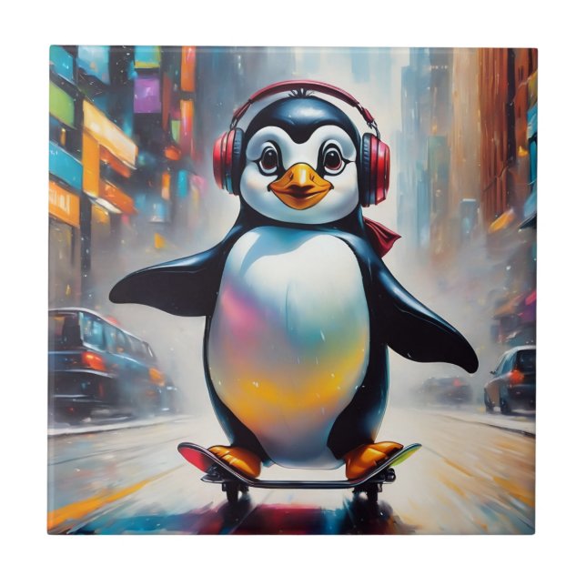 Pinguin Digital Art Malerei Cool Fliese (Vorderseite)