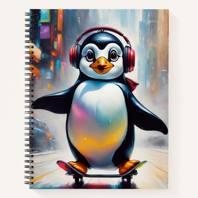 Pinguin Digital Art Malerei Cool Notizbuch (Vorderseite)