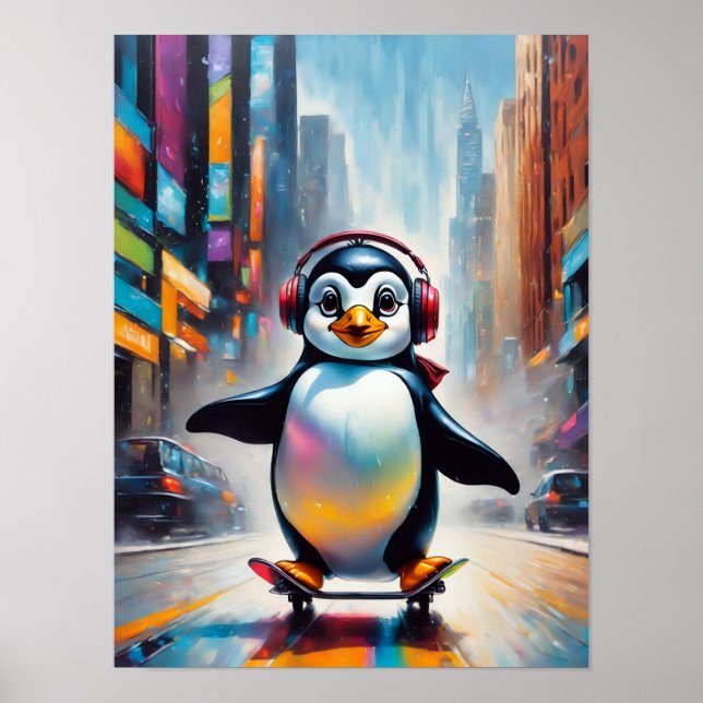 Pinguin Digital Art Malerei Cool Poster (Vorne)