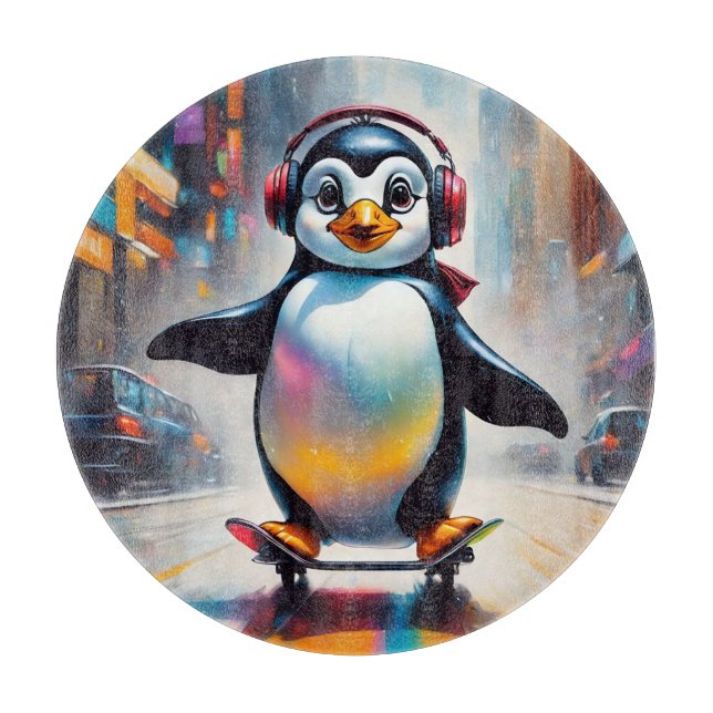 Pinguin Digital Art Malerei Cool Schneidebrett (Vorderseite)