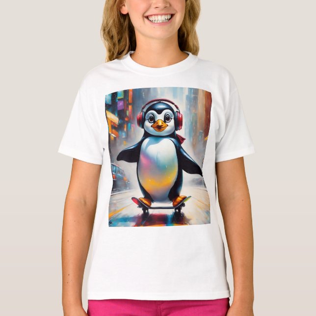 Pinguin Digital Art Malerei Cool T-Shirt (Vorderseite)