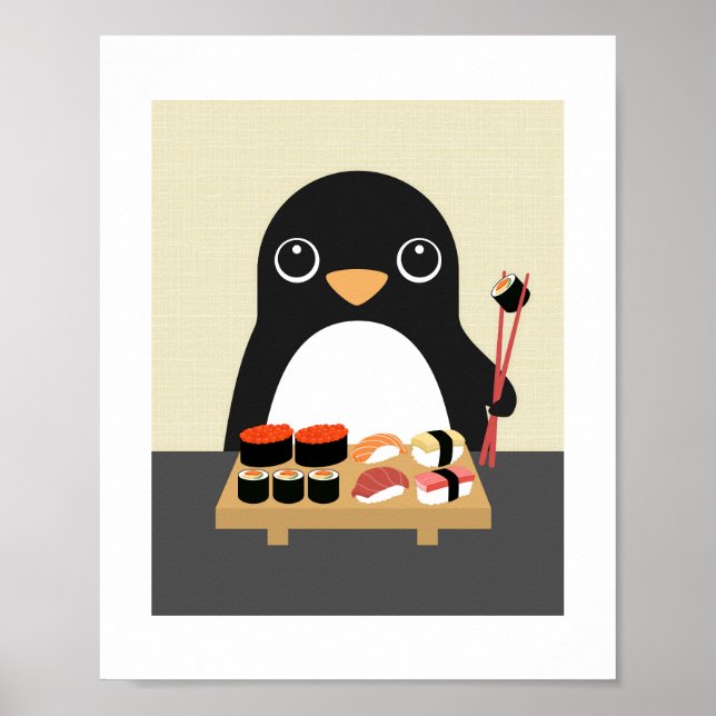 Pinguin Eating Sushi Poster Print (Vorne)