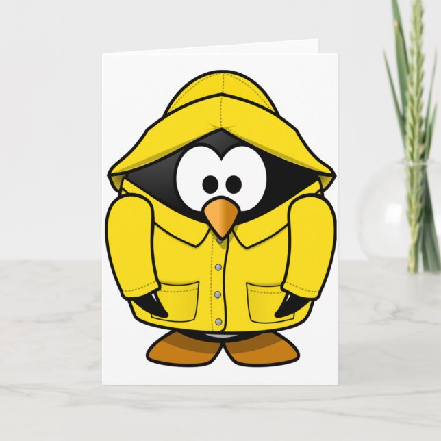 Pinguin ein in den Regenmantel-Gruß-Karten Karte (Vorderseite)