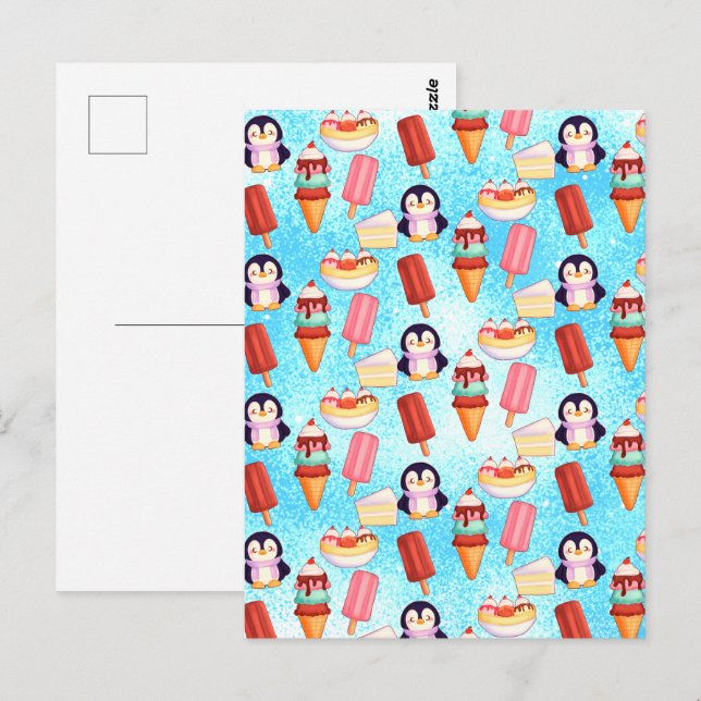 Pinguin-Eiscreme-Süßigkeiten Postkarte (Vorne/Hinten)