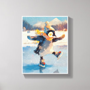 Pinguin Eislaufen Winter Kinderzimmer Wandbild Lei Leinwanddruck