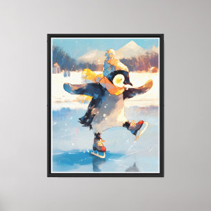 Pinguin Eislaufen Winter Kinderzimmer Wandbild Lei Leinwanddruck