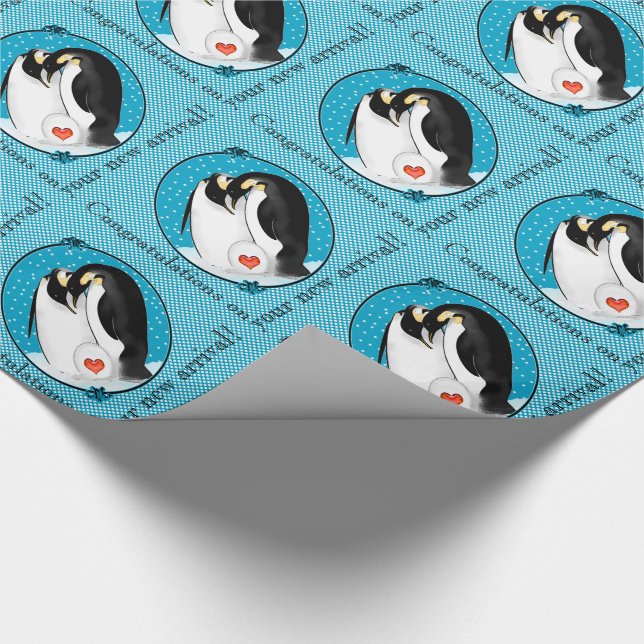 Pinguin Eltern Herzlichen Glückwunsch Neue Ankunft Geschenkpapier (Ecke)