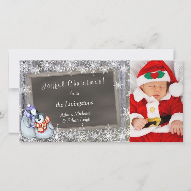 Pinguin Eltern Neues Baby Foto Vorlage Weihnachten (Vorderseite)