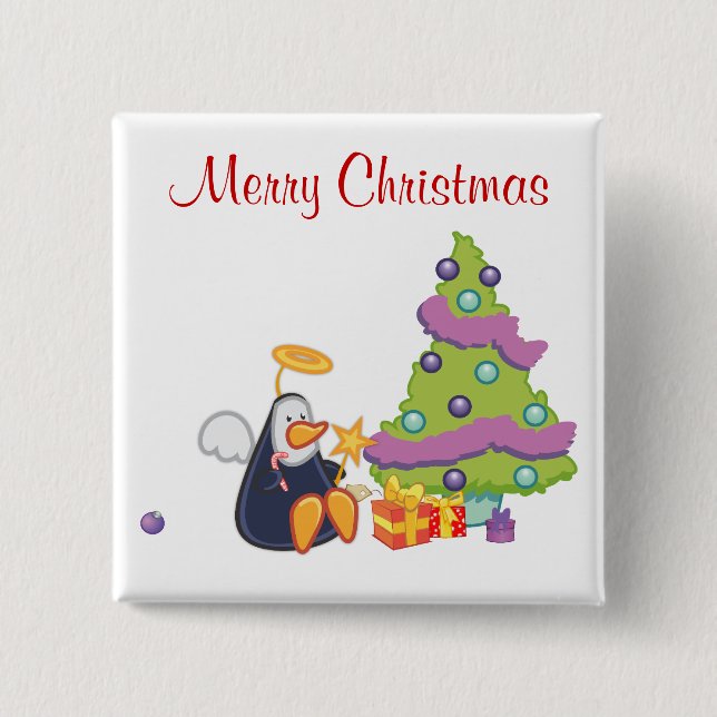 Pinguin-Engels-Weihnachten Button (Vorderseite)