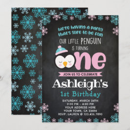 Pinguin-erste Geburtstags-Einladungs-Tafel Einladung