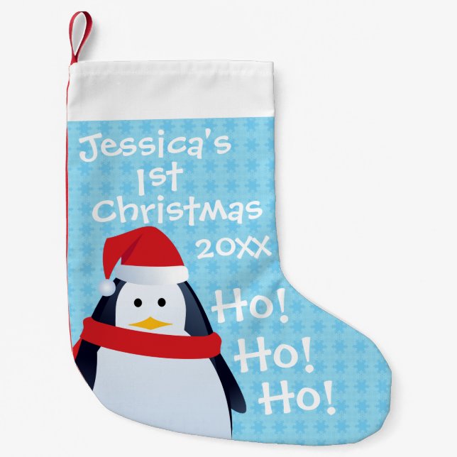 Pinguin - Erstes Weihnachten personalisiert Kleiner Weihnachtsstrumpf (Vorderseite)