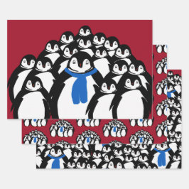 Pinguin Family Wrapping Paper über Weihnachts-Rot Geschenkpapier Set