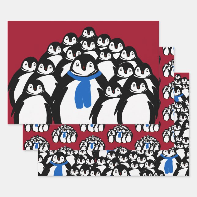 Pinguin Family Wrapping Paper über Weihnachts-Rot Geschenkpapier Set (Set)