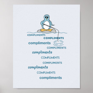 Pinguin fischt nach Komplimenten Metapher Poster