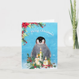 Pinguin Floral Watercolor Frohe Weihnachten