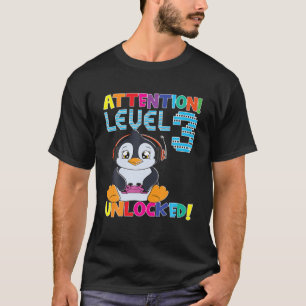 Pinguin Gamer Boy Achtung Stufe 3 Unverriegeltes G T-Shirt