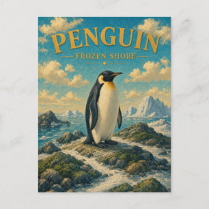 Pinguin Gefrorene Küste Wasserfarbe GeoSaga Postkarte