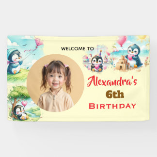 Pinguin Gelb Kinder Neutrale Geburtstagsfeier Banner