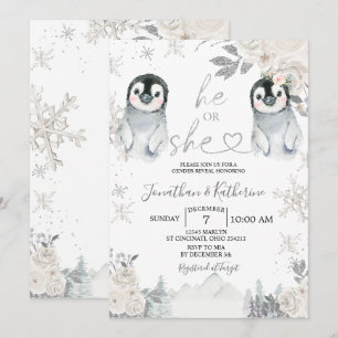 Pinguin Gender-Offenbarung Winter Schneeflocken Einladung